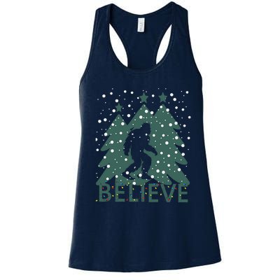 Believe In Bigfoot Christmas Lights Funny Sasquatch Women's Racerback Tank