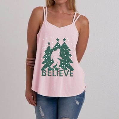 Believe In Bigfoot Christmas Lights Funny Sasquatch Women's Strappy Tank