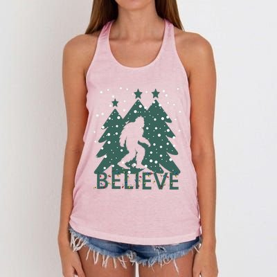 Believe In Bigfoot Christmas Lights Funny Sasquatch Women's Knotted Racerback Tank