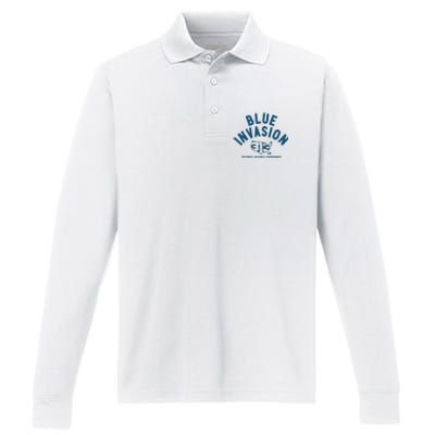 Blue Invasion Performance Long Sleeve Polo