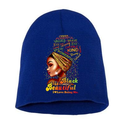 Black Is Beautiful I Love Being Me Black Gift Short Acrylic Beanie