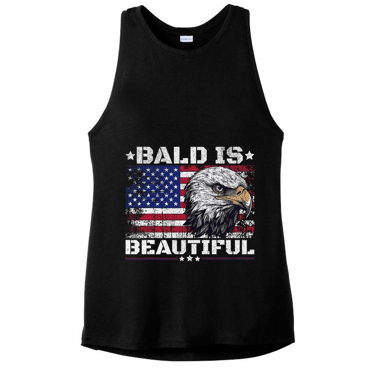 Bald Is Beautiful 4th Of July Independence Day America Eagle Ladies PosiCharge Tri-Blend Wicking Tank