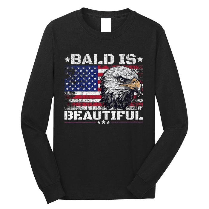 Bald Is Beautiful 4th Of July Independence Day America Eagle Long Sleeve Shirt