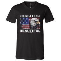 Bald Is Beautiful 4th Of July Independence Day America Eagle V-Neck T-Shirt