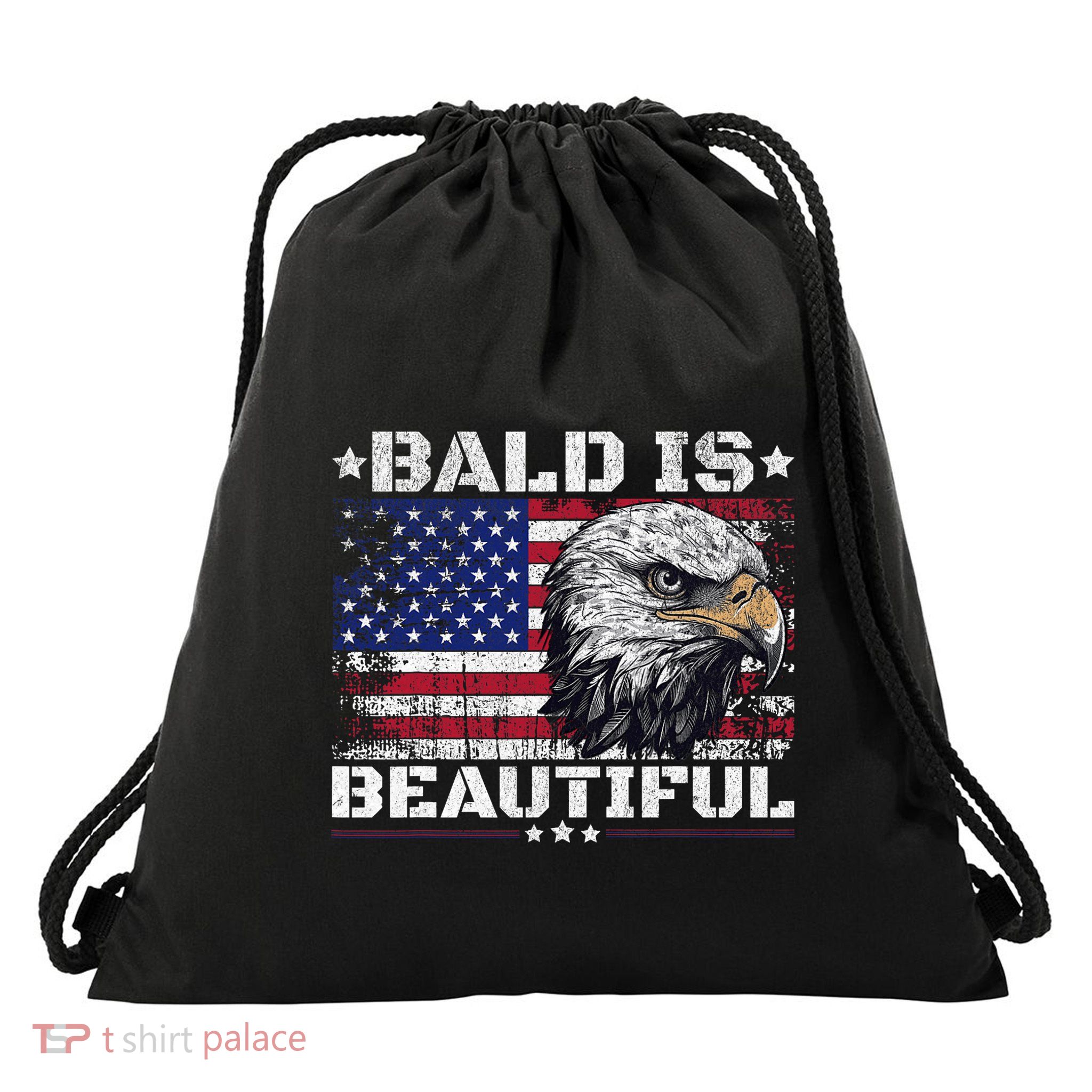 Bald Is Beautiful 4th Of July Independence Day America Eagle Drawstring Bag