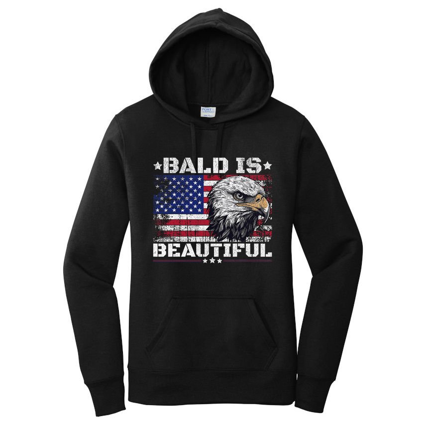 Bald Is Beautiful 4th Of July Independence Day America Eagle Women's Pullover Hoodie