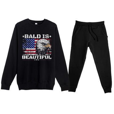 Bald Is Beautiful 4th Of July Independence Day America Eagle Premium Crewneck Sweatsuit Set