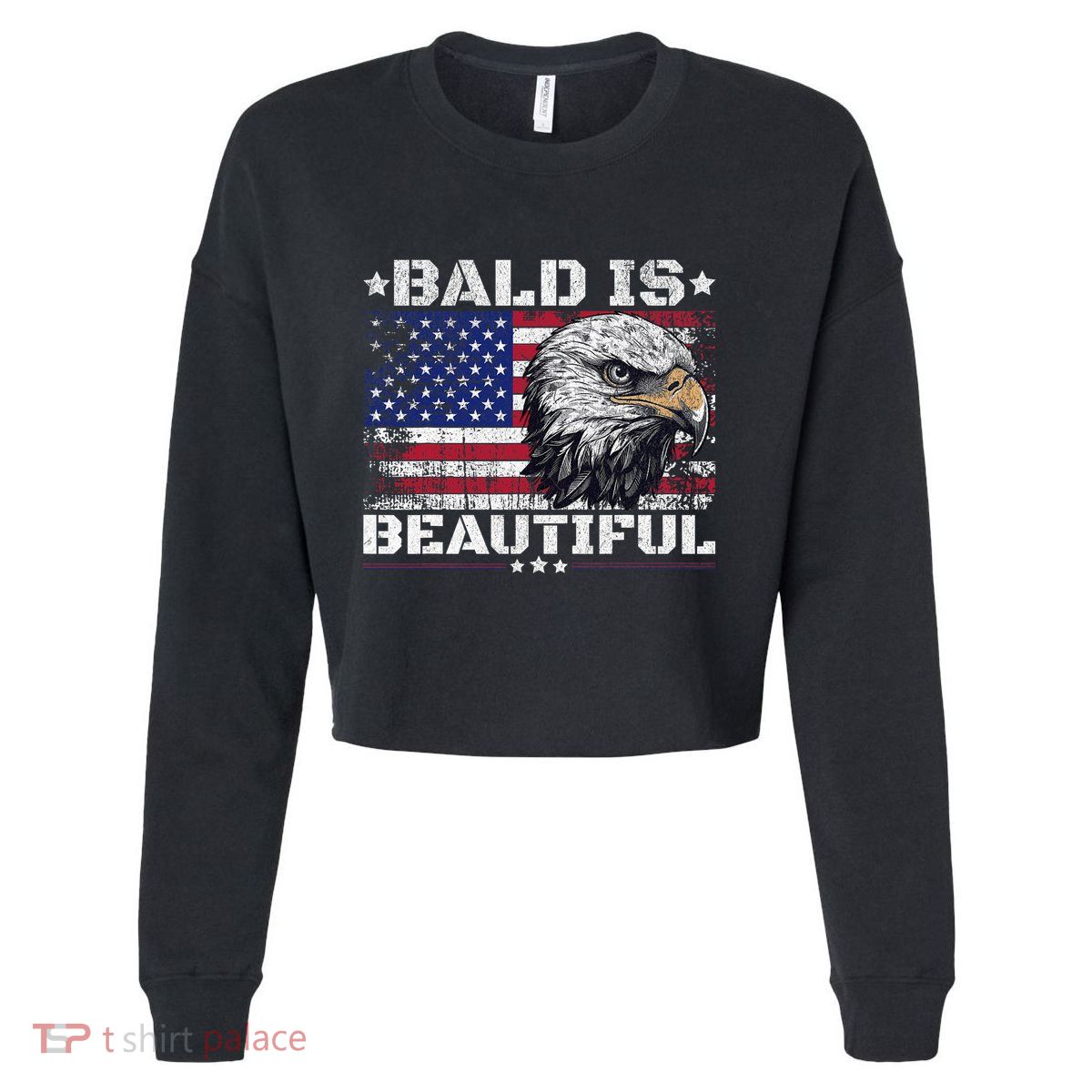 Bald Is Beautiful 4th Of July Independence Day America Eagle Cropped Pullover Crew