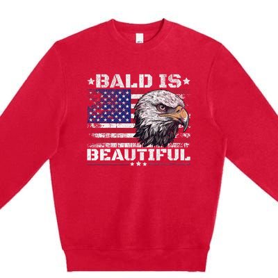 Bald Is Beautiful 4th Of July Independence Day America Eagle Premium Crewneck Sweatshirt