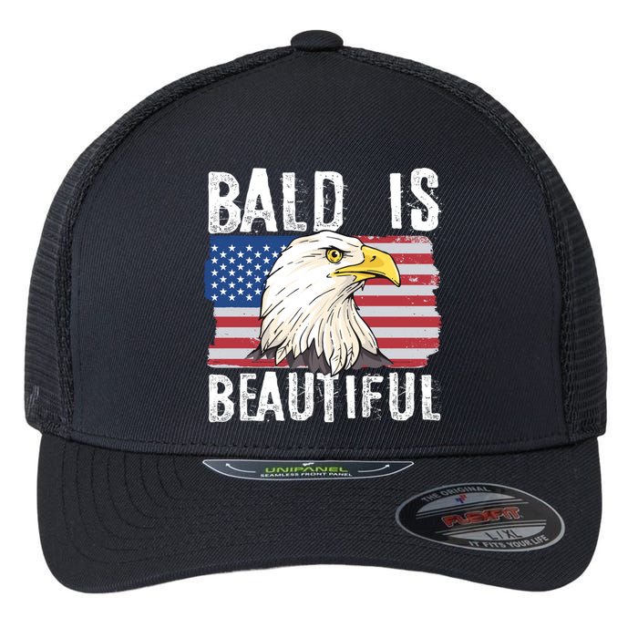 Bald Is Beautiful 4th Of July Independence Day Bald Eagle Flexfit Unipanel Trucker Cap