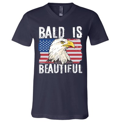 Bald Is Beautiful 4th Of July Independence Day Bald Eagle V-Neck T-Shirt
