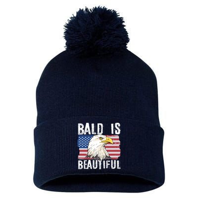 Bald Is Beautiful 4th Of July Independence Day Bald Eagle Pom Pom 12in Knit Beanie