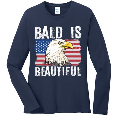 Bald Is Beautiful 4th Of July Independence Day Bald Eagle Ladies Long Sleeve Shirt