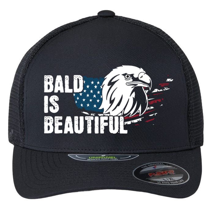 Bald Is Beautiful 4th Of July Independence Day Bald Eagle Flexfit Unipanel Trucker Cap