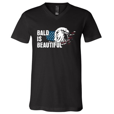 Bald Is Beautiful 4th Of July Independence Day Bald Eagle V-Neck T-Shirt