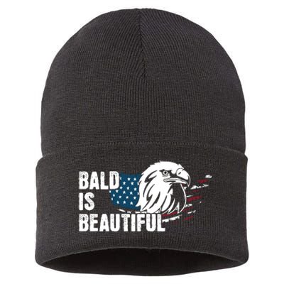 Bald Is Beautiful 4th Of July Independence Day Bald Eagle Sustainable Knit Beanie