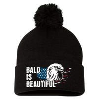 Bald Is Beautiful 4th Of July Independence Day Bald Eagle Pom Pom 12in Knit Beanie