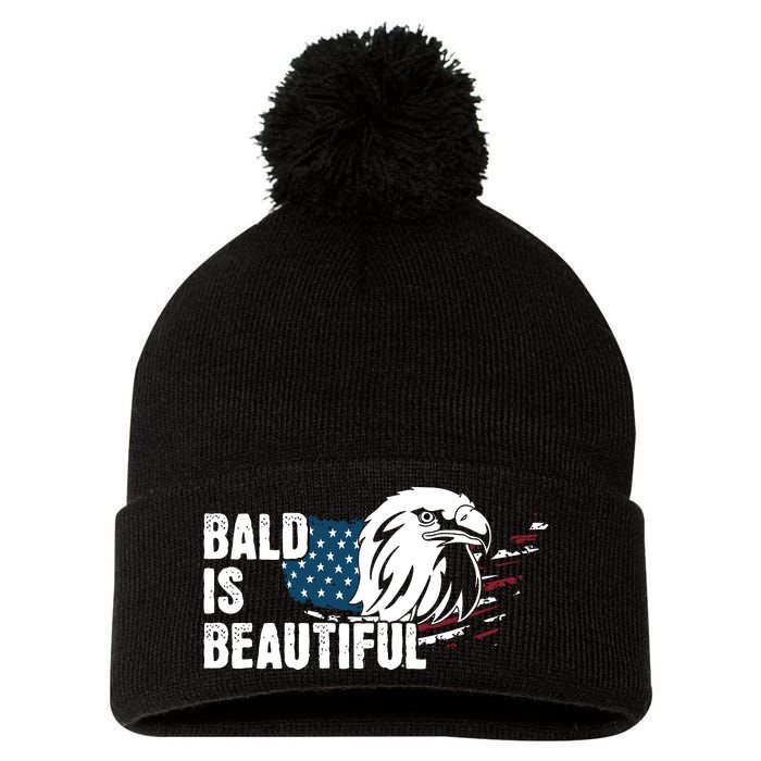 Bald Is Beautiful 4th Of July Independence Day Bald Eagle Pom Pom 12in Knit Beanie