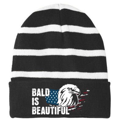 Bald Is Beautiful 4th Of July Independence Day Bald Eagle Striped Beanie with Solid Band