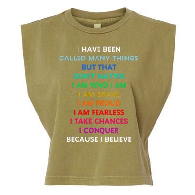 Because I Believe In Me Rainbow Mantra Garment-Dyed Women's Muscle Tee