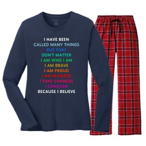 Because I Believe In Me Rainbow Mantra Women's Long Sleeve Flannel Pajama Set 