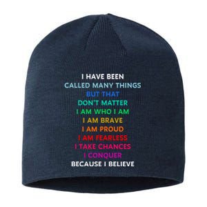 Because I Believe In Me Rainbow Mantra Sustainable Beanie