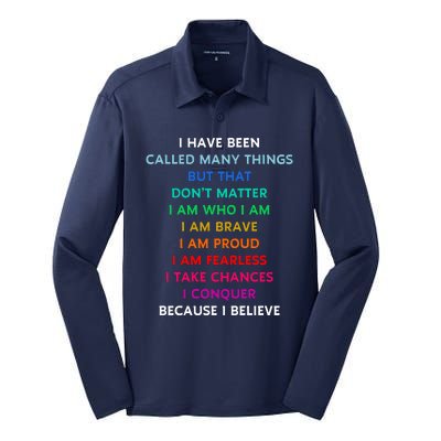 Because I Believe In Me Rainbow Mantra Silk Touch Performance Long Sleeve Polo