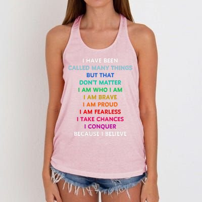 Because I Believe In Me Rainbow Mantra Women's Knotted Racerback Tank