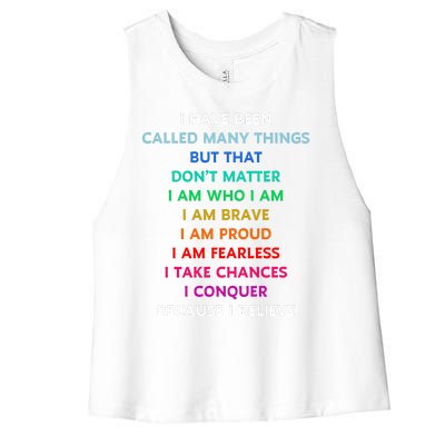 Because I Believe In Me Rainbow Mantra Women's Racerback Cropped Tank