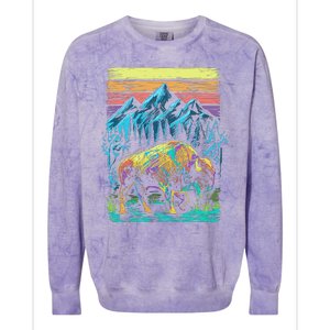 Bison Illustration Colorblast Crewneck Sweatshirt