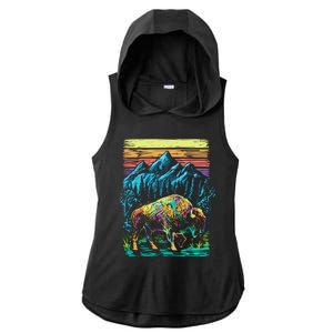 Bison Illustration Ladies PosiCharge Tri-Blend Wicking Draft Hoodie Tank