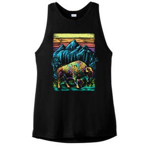 Bison Illustration Ladies PosiCharge Tri-Blend Wicking Tank