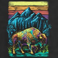 Bison Illustration 7 Panel Mesh Trucker Snapback Hat