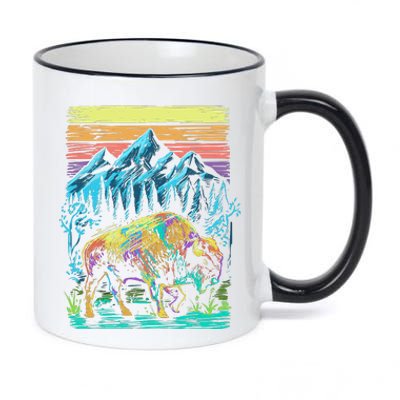 Bison Illustration 11oz Black Color Changing Mug