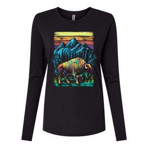 Bison Illustration Womens Cotton Relaxed Long Sleeve T-Shirt