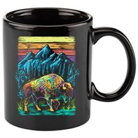 Bison Illustration 11oz C Handle Ceramic Mug