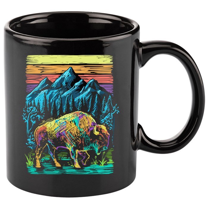 Bison Illustration 11oz C Handle Ceramic Mug