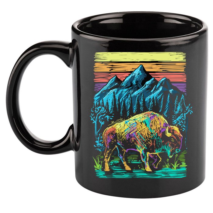 Bison Illustration 11oz C Handle Ceramic Mug