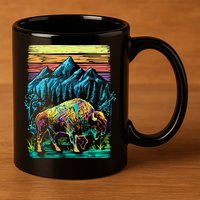 Bison Illustration 11oz C Handle Ceramic Mug