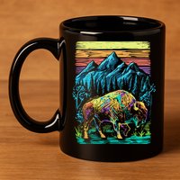 Bison Illustration 11oz C Handle Ceramic Mug