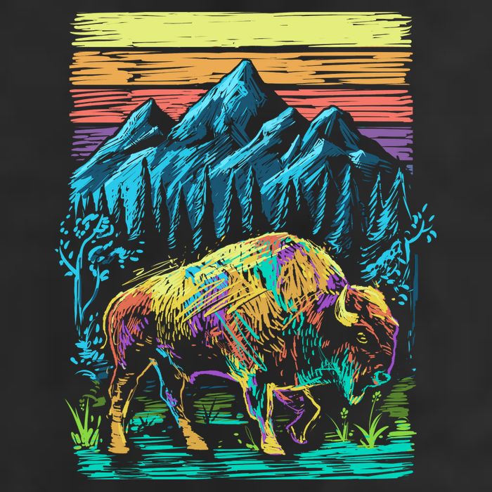 Bison Illustration 11oz C Handle Ceramic Mug