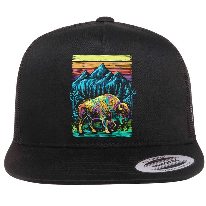 Bison Illustration Flatbill Hat