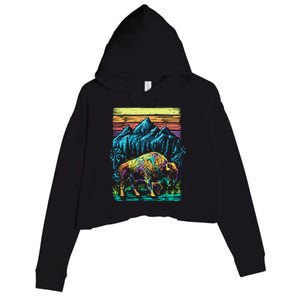 Bison Illustration Crop Fleece Hoodie