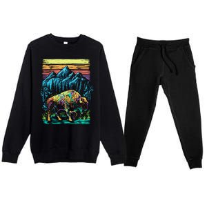 Bison Illustration Premium Crewneck Sweatsuit Set