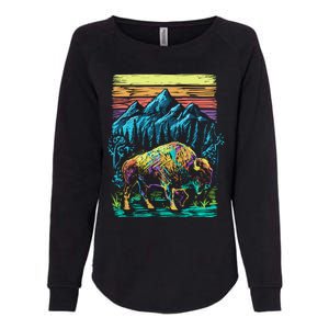 Bison Illustration Womens California Wash Sweatshirt