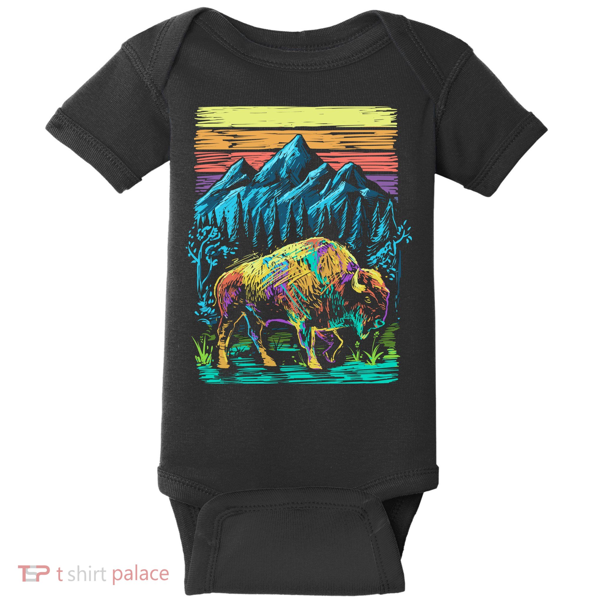 Bison Illustration Baby Bodysuit