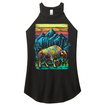 Bison Illustration Women's Perfect Tri Rocker Tank