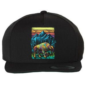 Bison Illustration Wool Snapback Cap