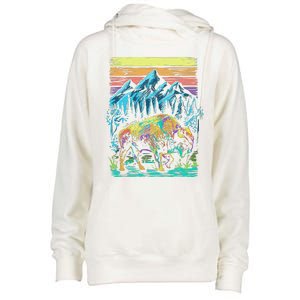 Bison Illustration Womens Funnel Neck Pullover Hood