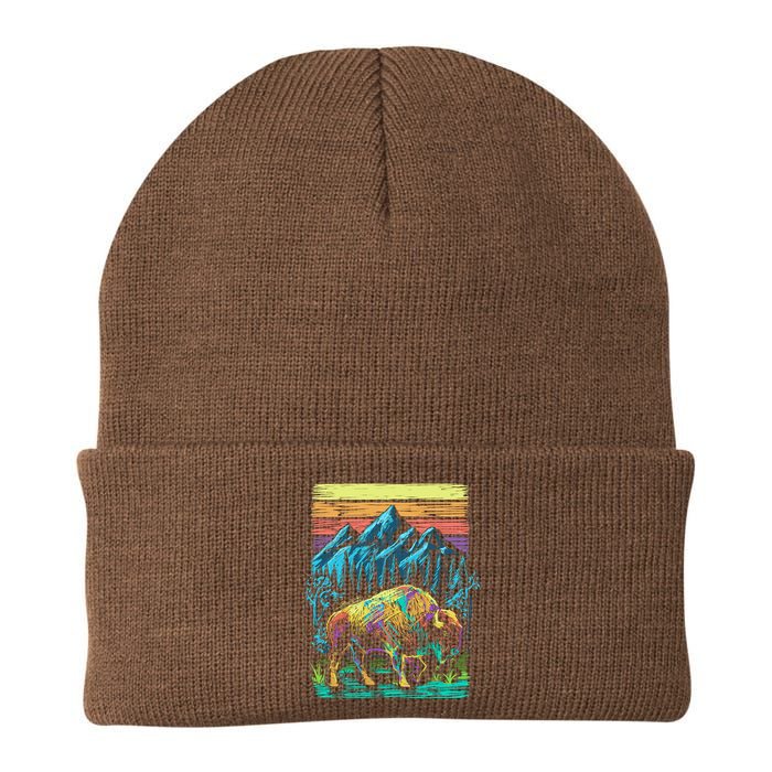 Bison Illustration Knit Cap Winter Beanie